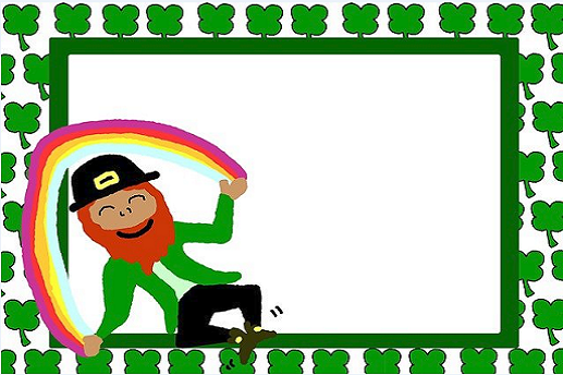 Frame One - A frame of Shamrocks with a leprechaun in the bottom left corner