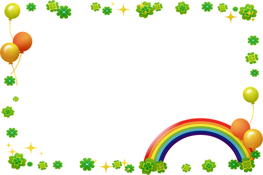 Frame Three - A frame of Shamrocks and Balloons with a Rainbow in the bottom right corner